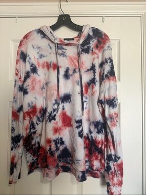 Angels Tie-Dye Crewneck Sweater - Red & Navy on White
